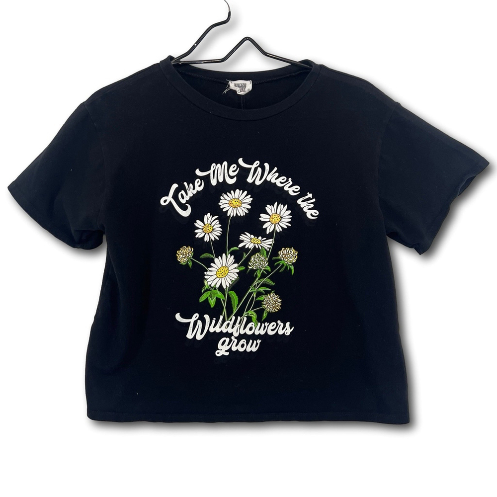 Funky Pink Take Me Where the Wildflowers Grow Cropped Graphic T-Shirt Women’s SM